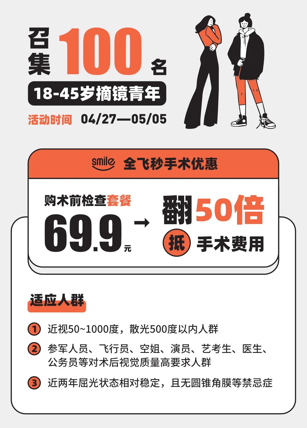 【五一正常接诊不放假】摘镜享69.9抵3500元手术优惠，限时100名！