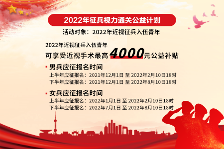 2022年近视征兵入伍手术公益补贴公告！
